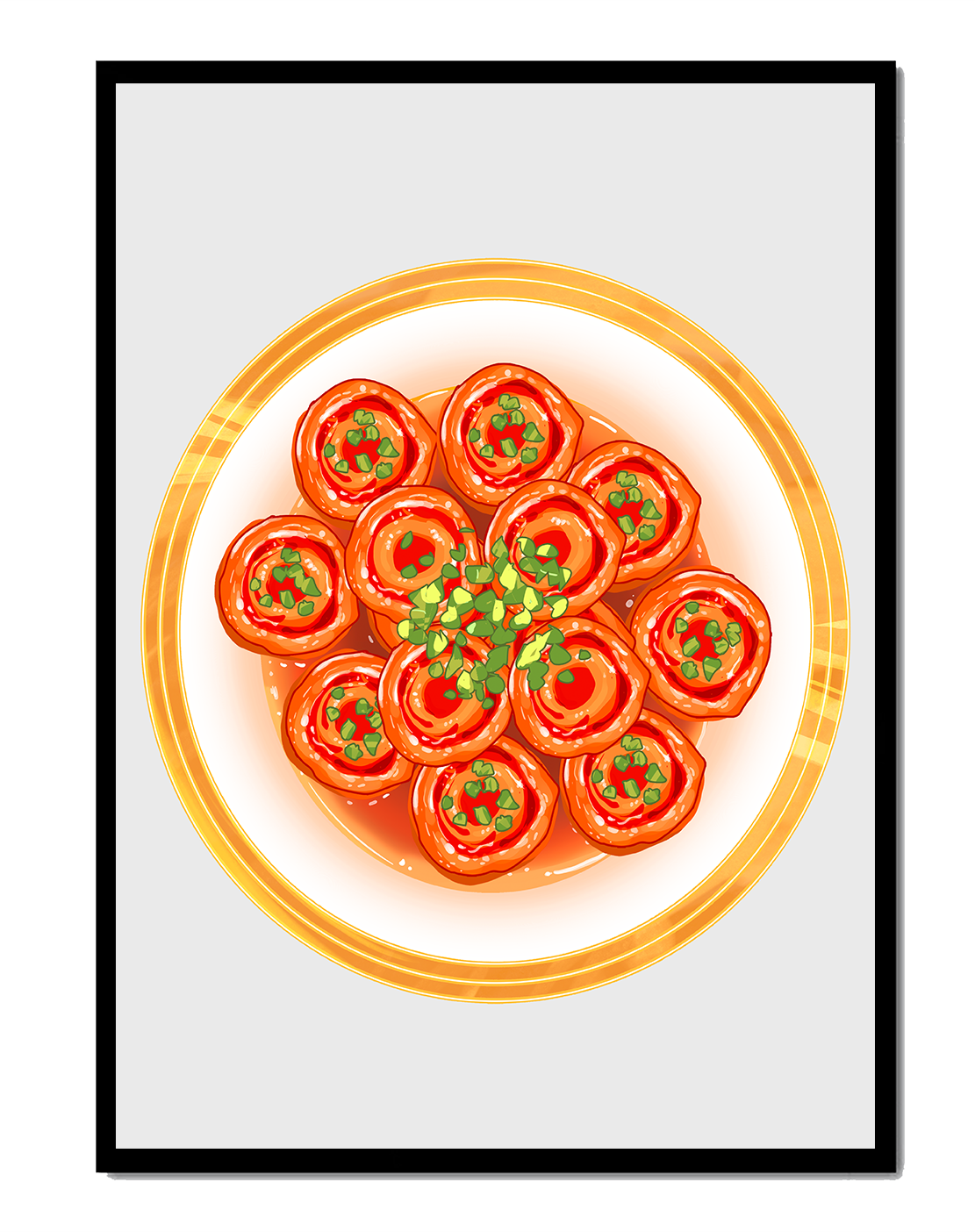 Delicious Korean kimchi dumplings on a golden plate