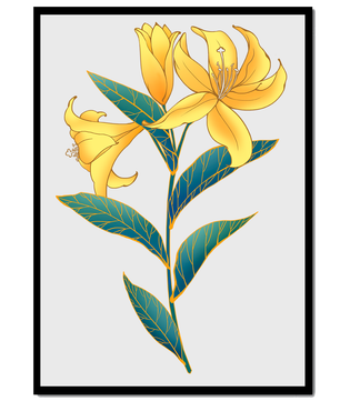 Elegante goldene Lilienillustration mit komplizierten Blattdetails
