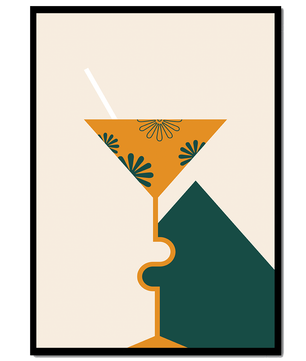 Cocktail Glass with Decorative Floral Design in Minimalist Art Style