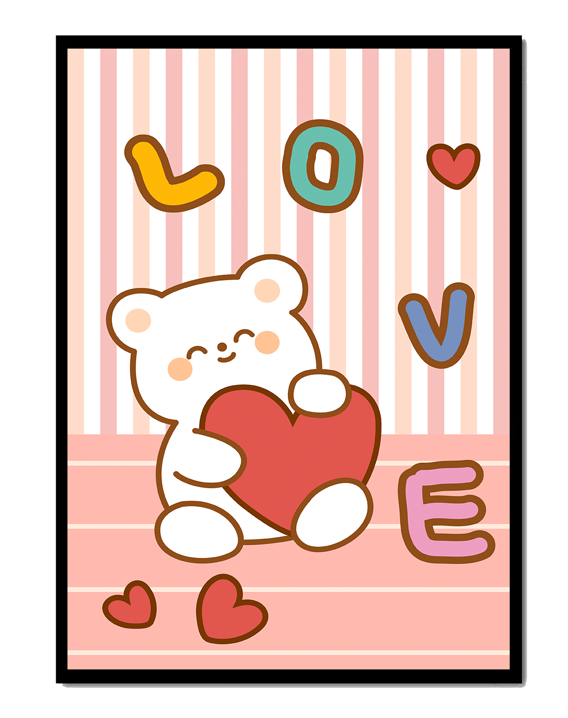 Adorable bear holding a heart in a playful love-themed illustration