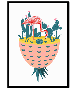 Flamingo with Cacti in Pineapple Vase Illustration