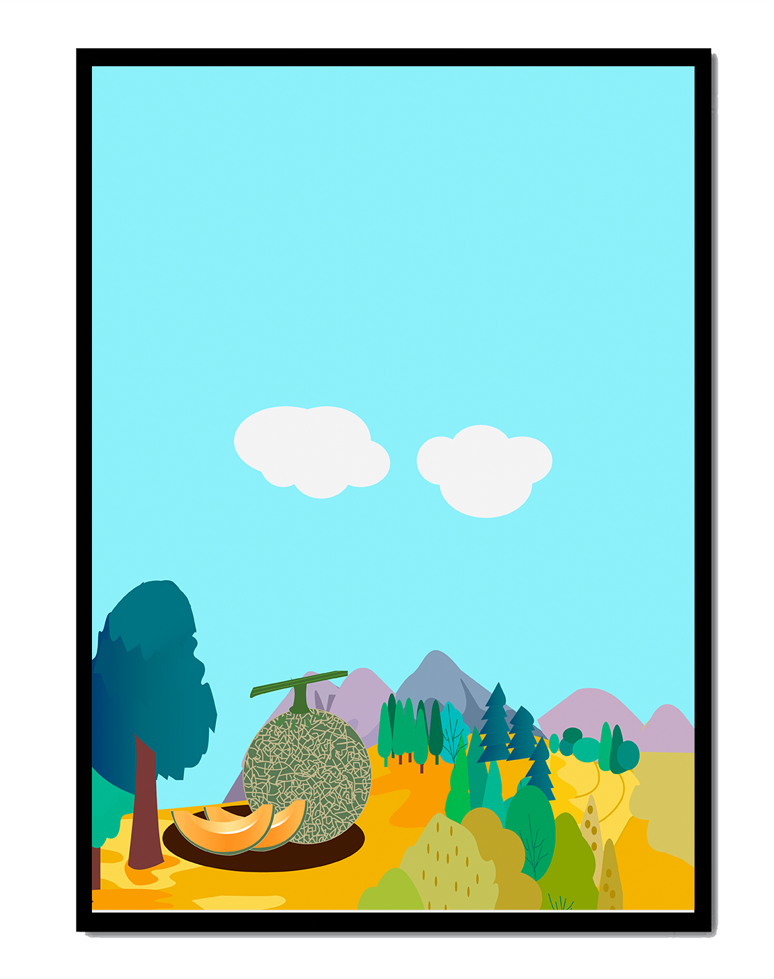 Serene landscape with melon and countryside view