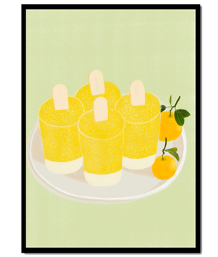 Illustration de sucettes glacées jaunes et d'oranges sur une assiette
