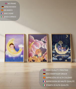 Ensemble de tableaux pour enfants avec lune et étoiles