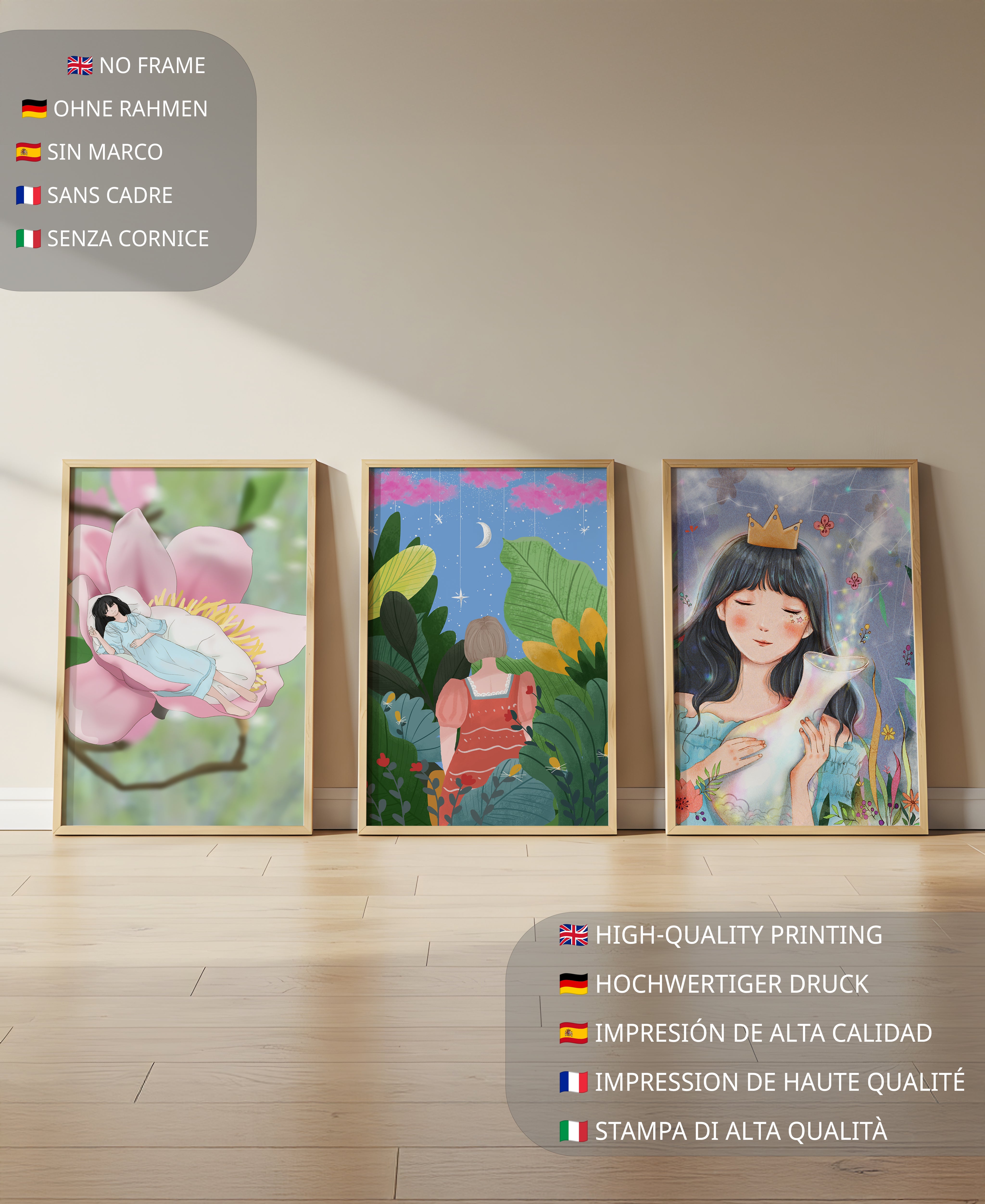 Conjunto De Tres Ilustraciones Artísticas Sin Marco