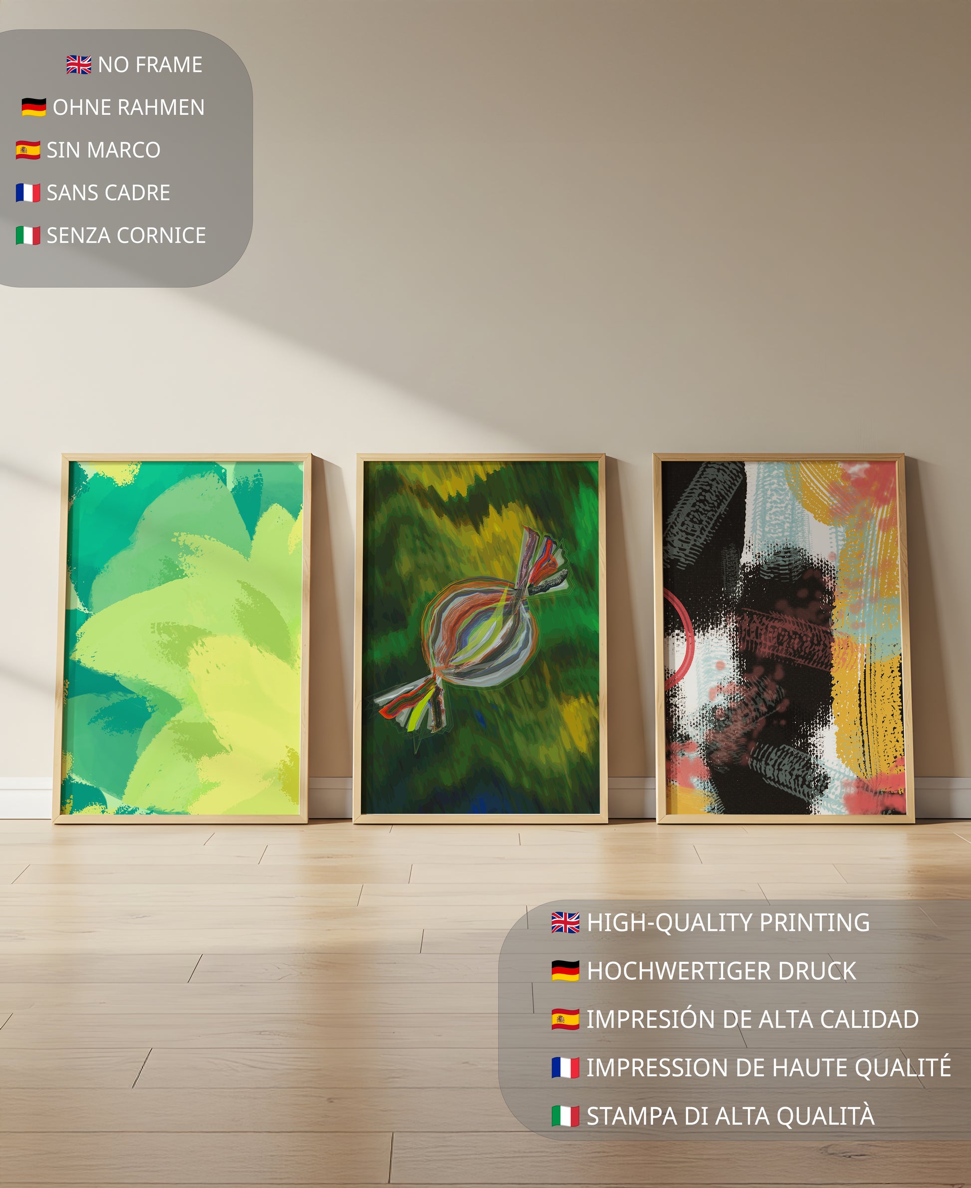 Tríptico De Arte Abstracto Sin Marco Con Impresión De Alta Calidad