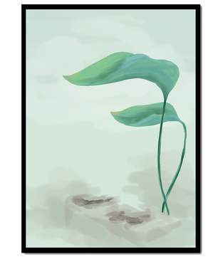 Minimalistic Art of Green Leaves on Abstract Background