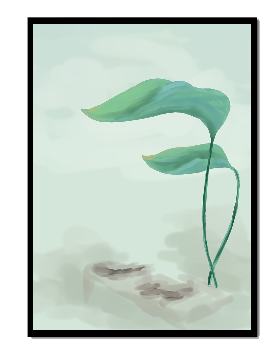 Minimalistic Art of Green Leaves on Abstract Background