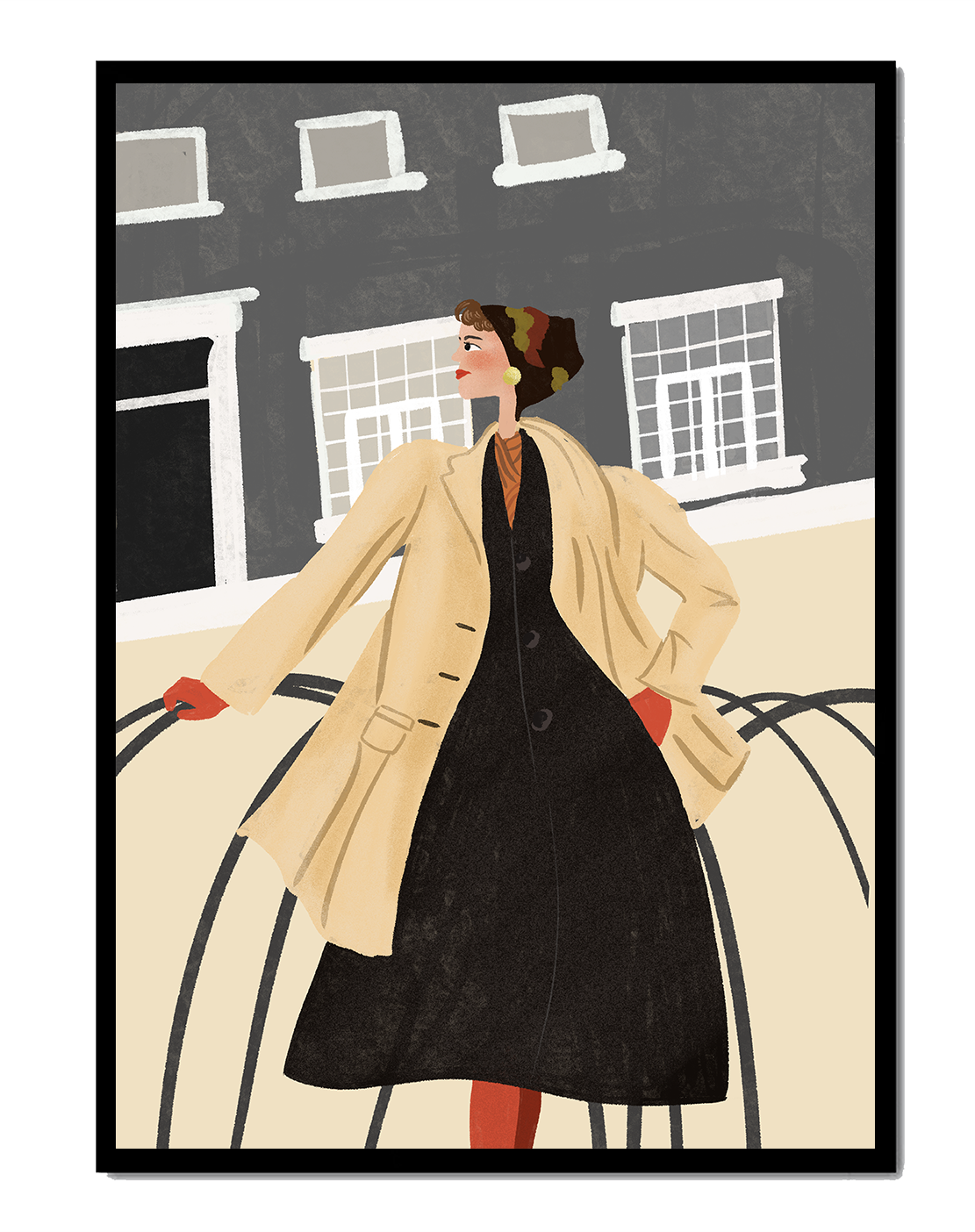 Chic Woman in Vintage Coat Posing Outdoors in Urban Setting