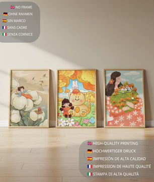 Art coloré pour enfants avec des dessins d'enfants et d'animaux dans des cadres en bois