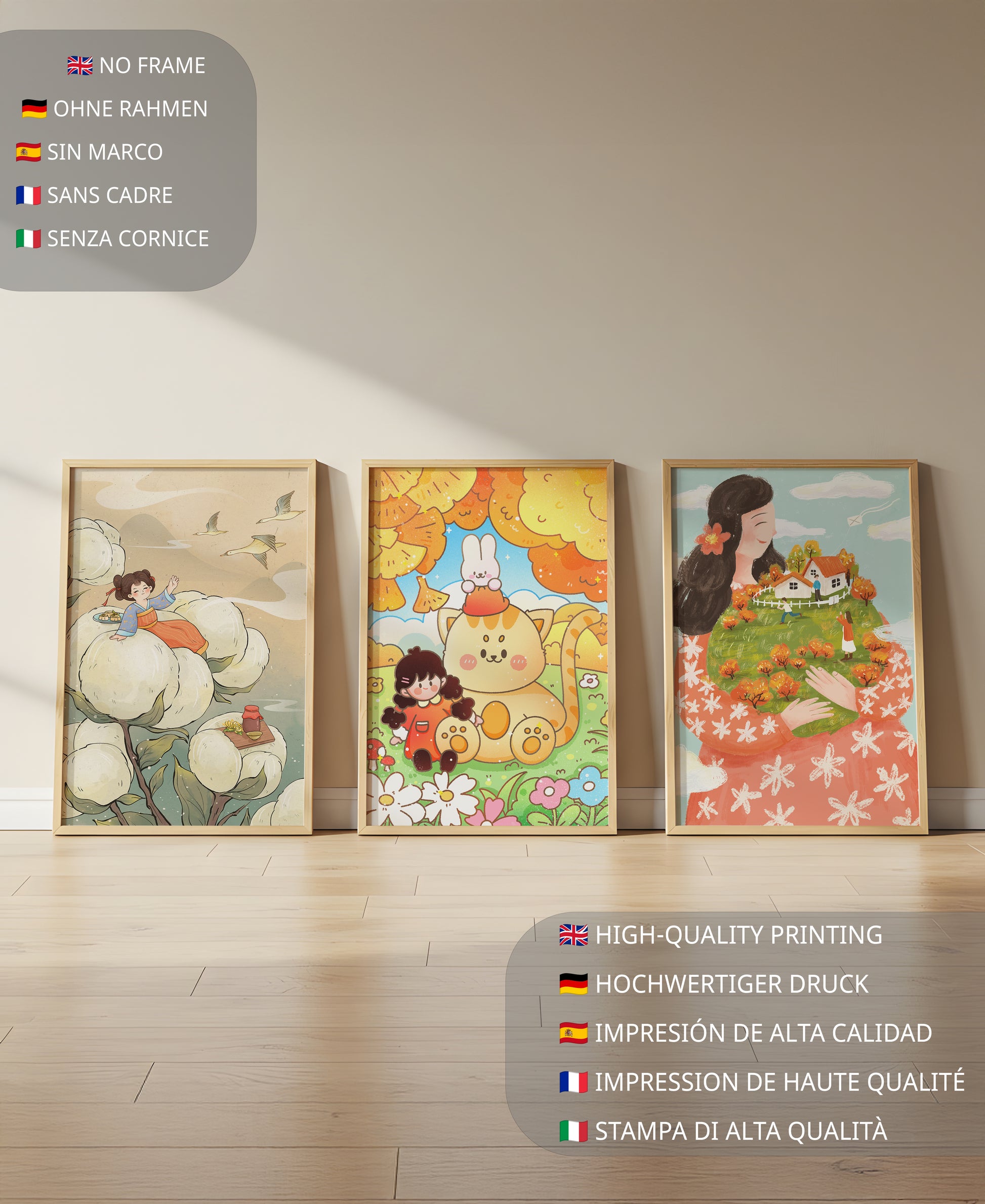 Art coloré pour enfants avec des dessins d'enfants et d'animaux dans des cadres en bois