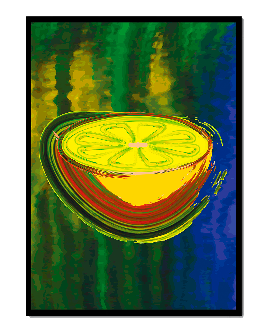 Vibrant abstract lemon slice with a colorful background