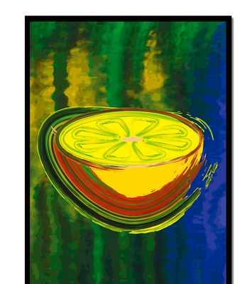 Vibrant abstract lemon slice with a colorful background