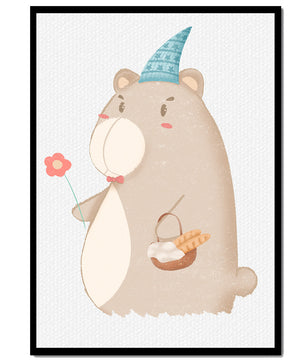 Cute bear illustration with flower and basket | nursery wall art | whimsical animal decor - Mi tienda