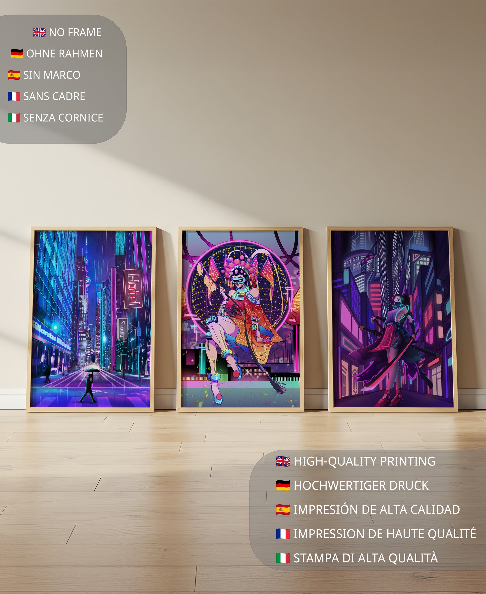 Neon-Futuristisches Triptychon rahmenlos