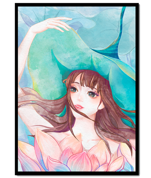 Serene water-inspired portrait of a woman with flowers
