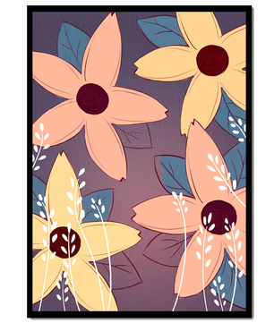 Colorful Floral Pattern with Abstract Leaves and Flowers