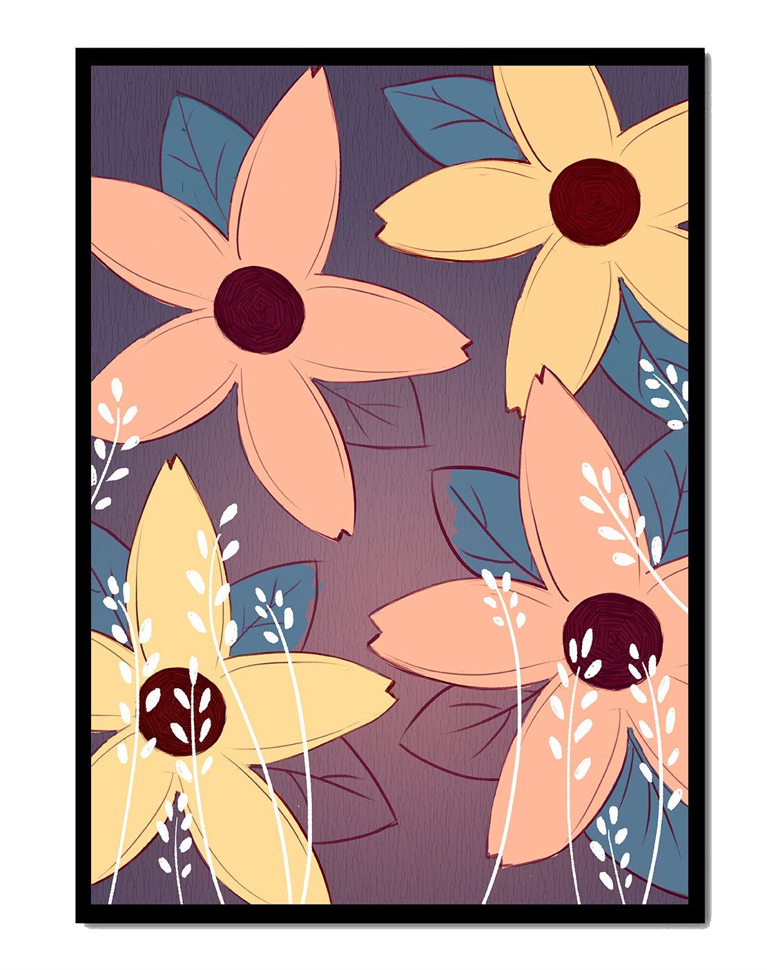 Colorful Floral Pattern with Abstract Leaves and Flowers