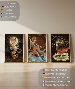 Art de divinités mythologiques dans un style oriental avec des détails dorés