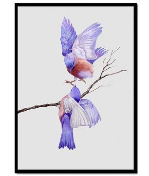 Elegante ilustración acuarela de dos pájaros en una rama
