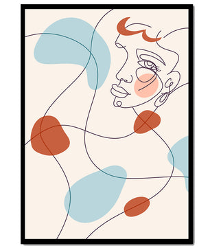 Minimalist abstract face line art with modern organic shapes in soft pastel tones - Mi tienda