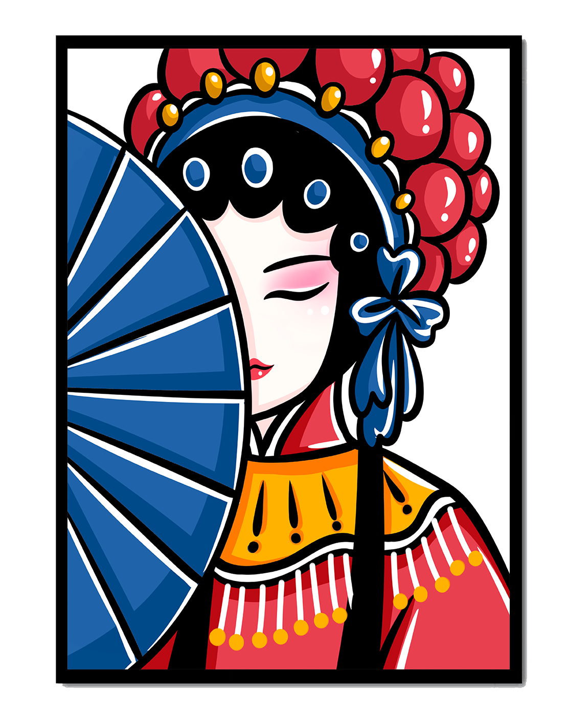 Traditional Asian opera character with fan and decorative headpiece
