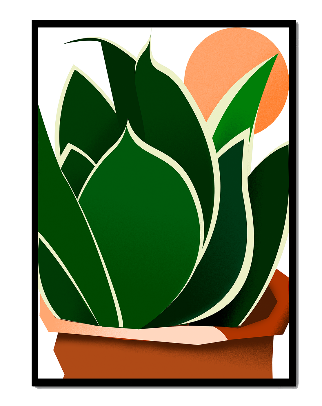 Ilustración contemporánea de una planta serpiente con fondo de amanecer