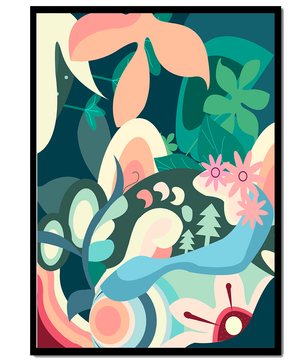Abstract floral illustration with pastel colors and nature elements