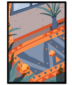 Modern Abstract Interior with Geometric Patterns and Plant