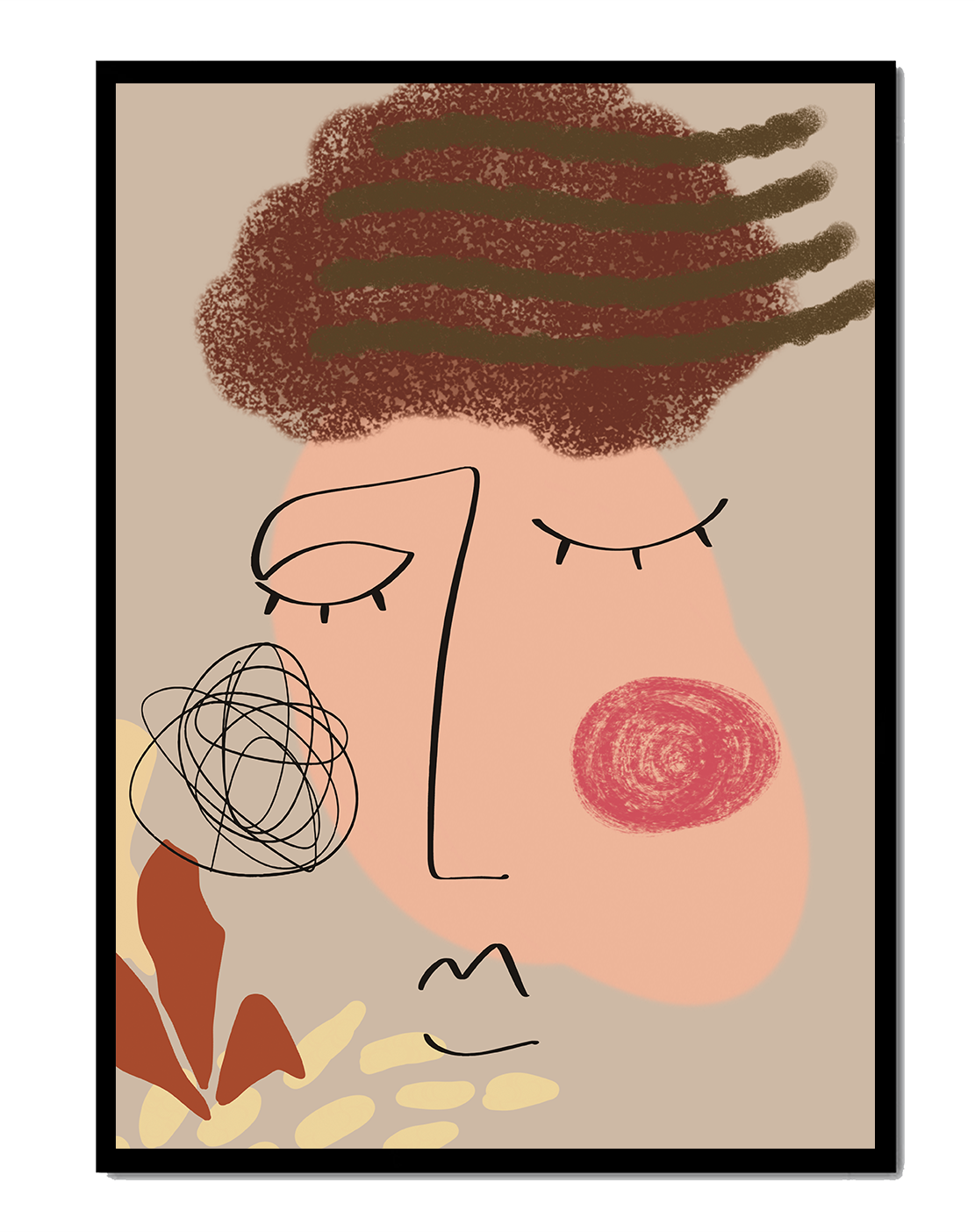 Abstract Face with Colorful Elements and Line Art Design