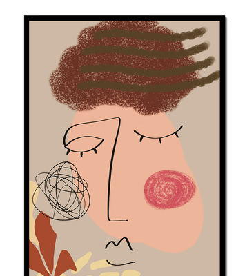 Abstract Face with Colorful Elements and Line Art Design