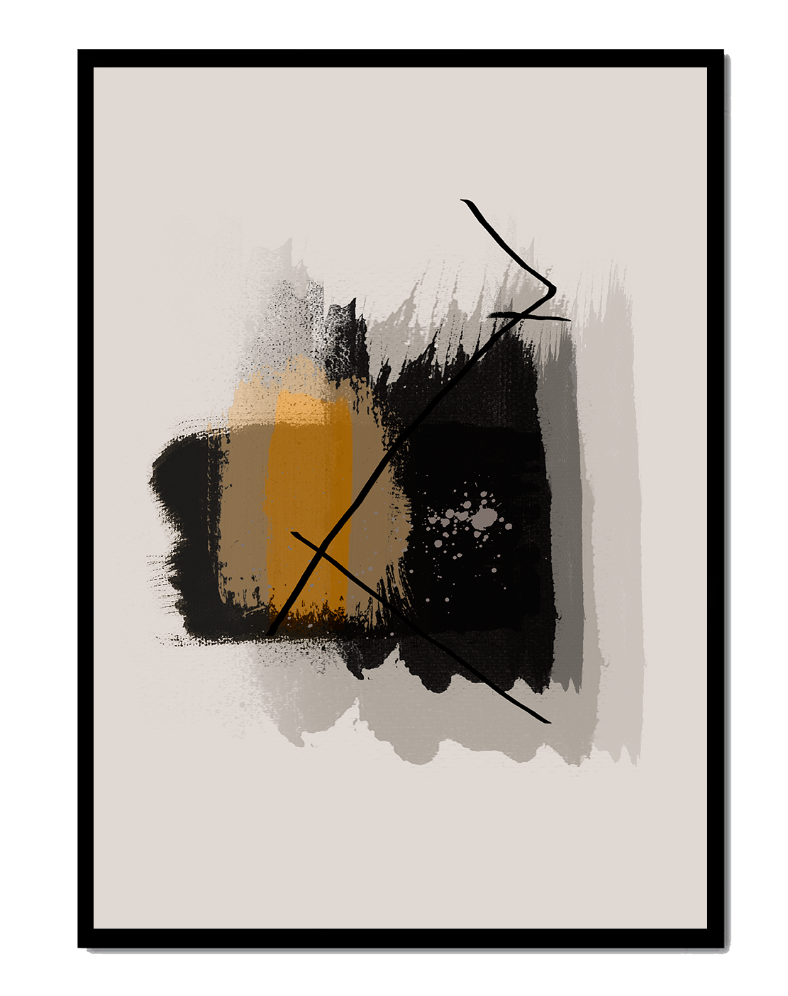 Abstract modern art with golden and black brush strokes