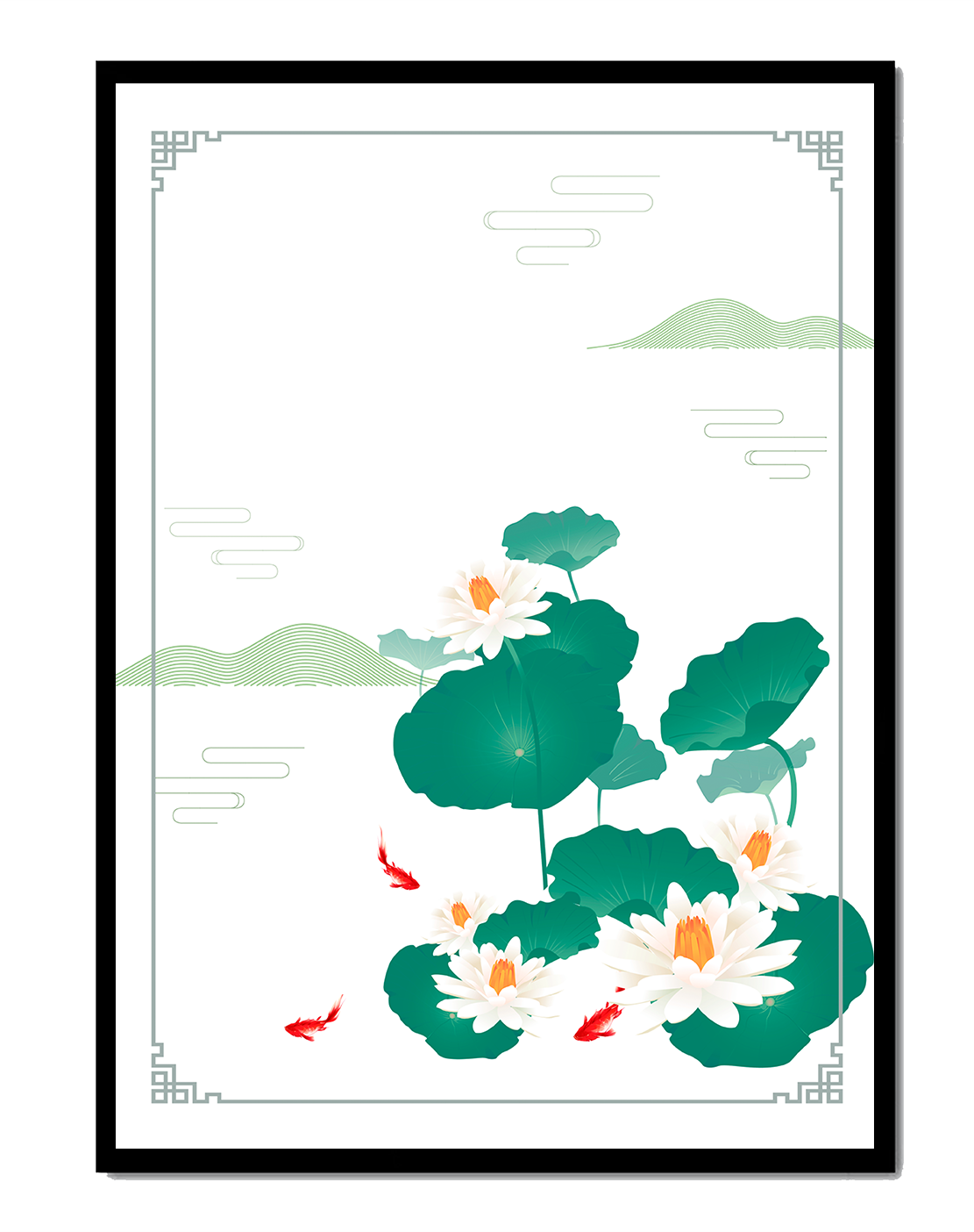 Elegant lotus and koi fish illustration with oriental design elements