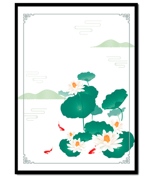 Elegante Lotus- und Koi-Fisch-Illustration mit orientalischen Designelementen