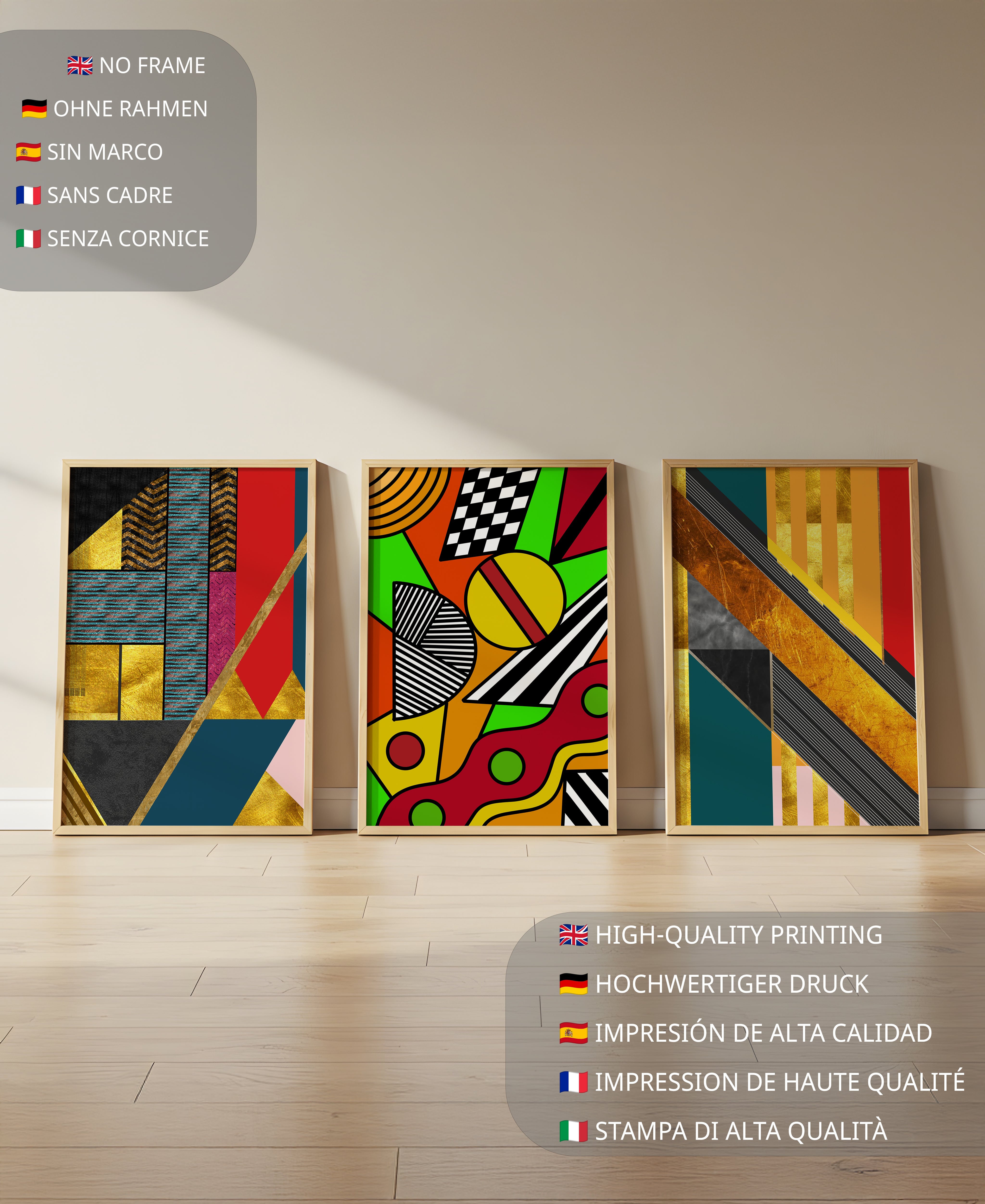 Composición De Arte Abstracto Con Elementos Geométricos Y Dorados