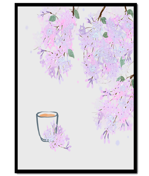 Elegant floral illustration with lilac blossoms and delicate branches