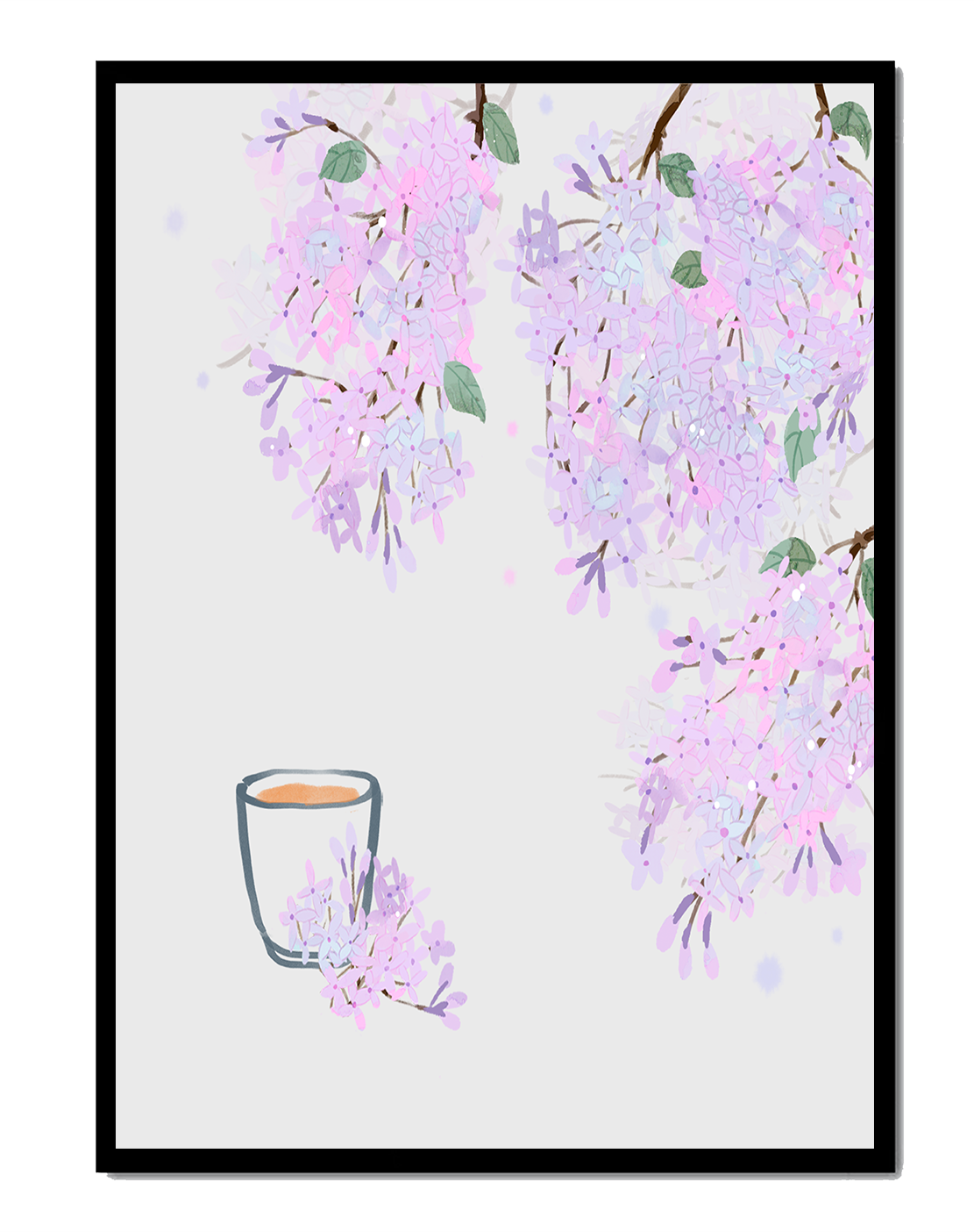 Elegant floral illustration with lilac blossoms and delicate branches