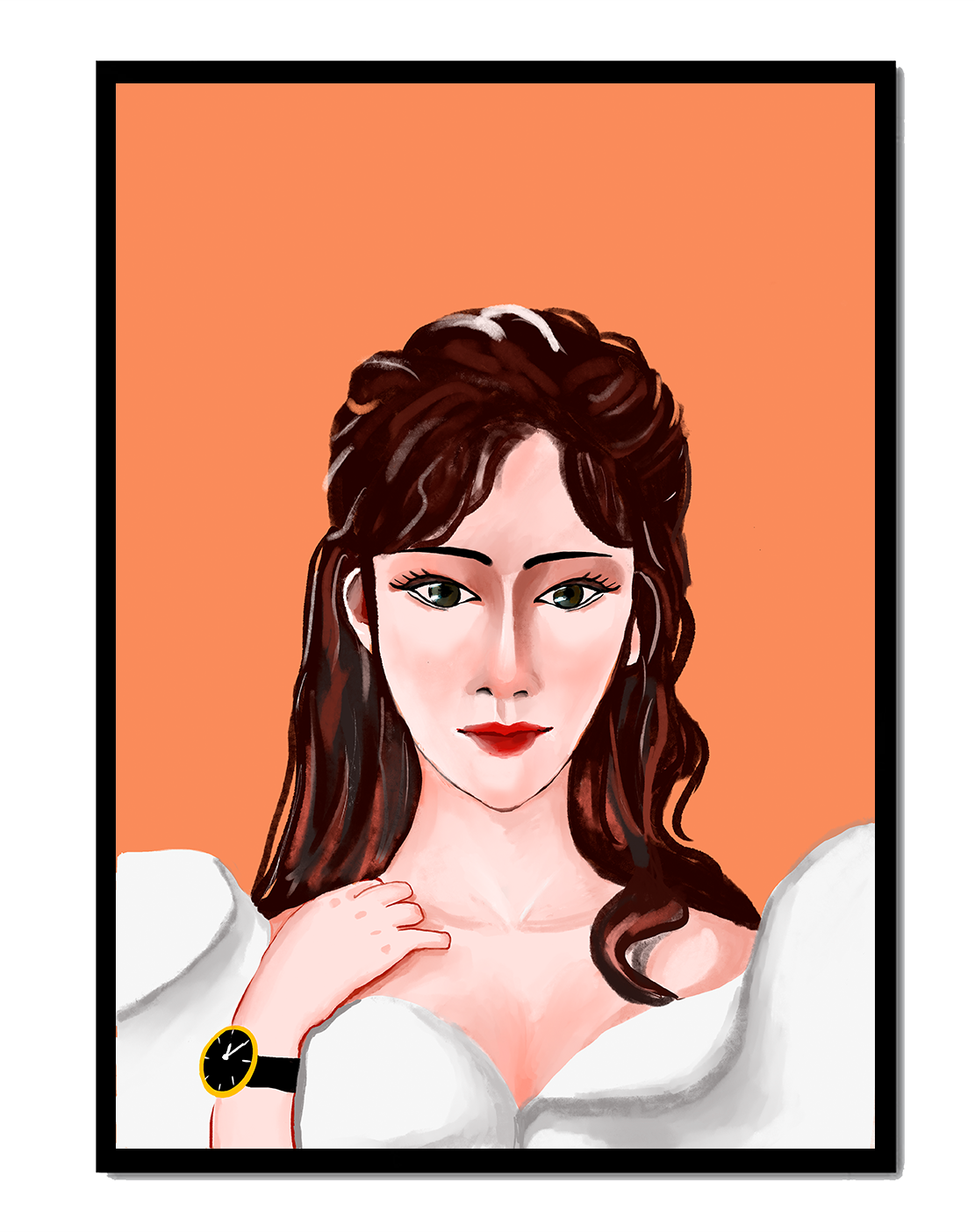 Portrait of a woman with elegant hairstyle and golden watch