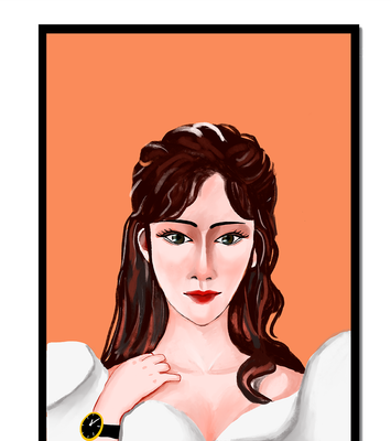 Portrait of a woman with elegant hairstyle and golden watch