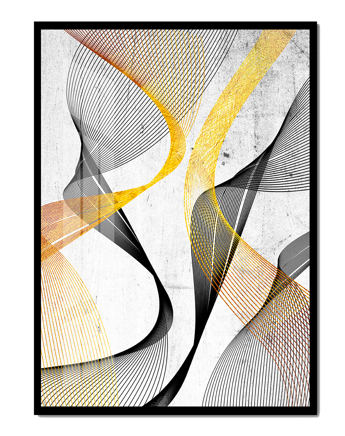 Abstract dynamic lines with golden and black swirls on textured background