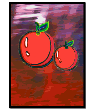 Dos manzanas abstractas con fondo colorido