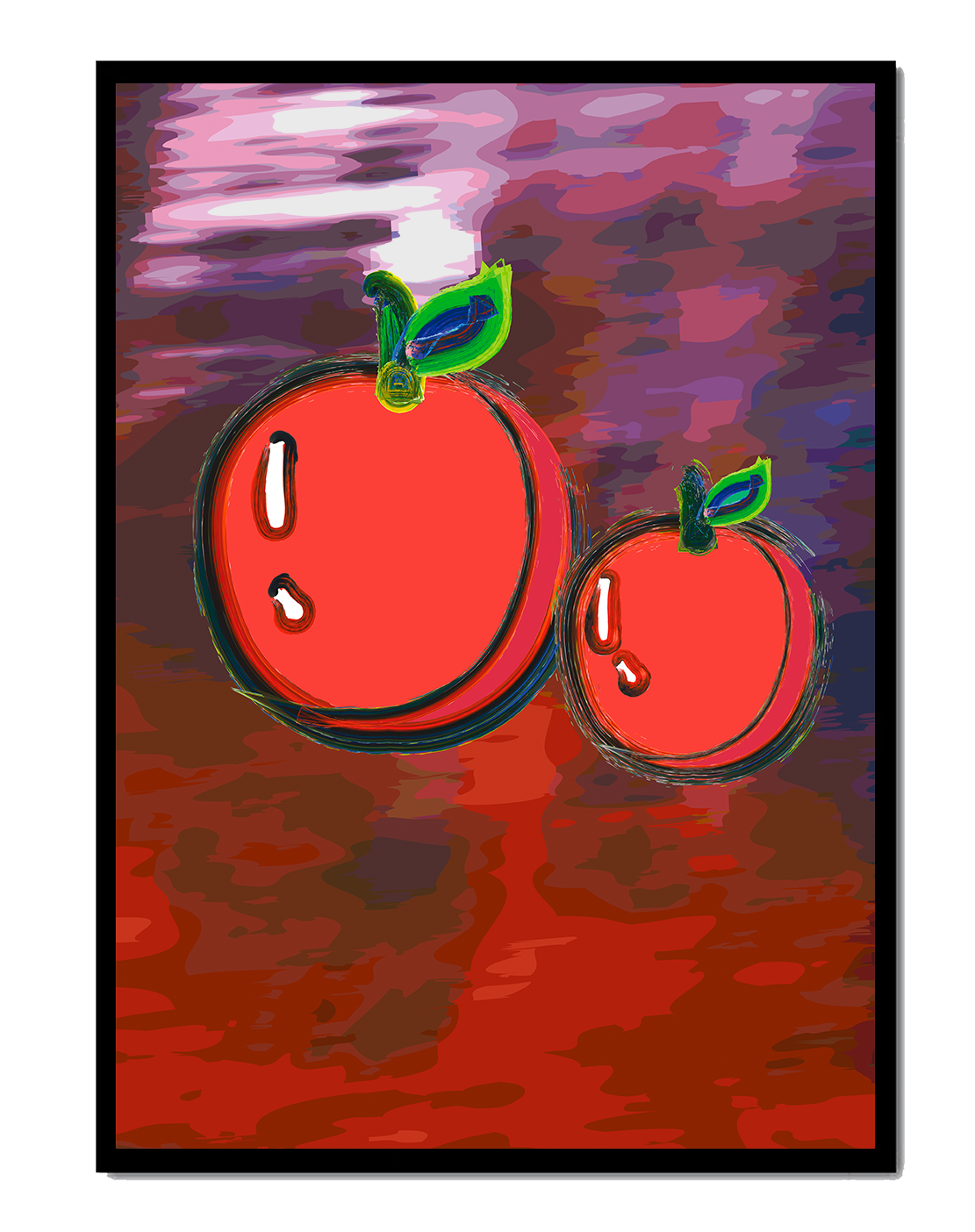 Dos manzanas abstractas con fondo colorido