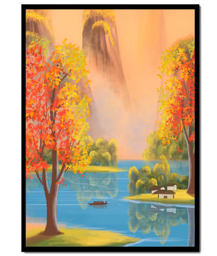 Paysage d'automne avec des arbres vibrants au bord d'un lac serein
