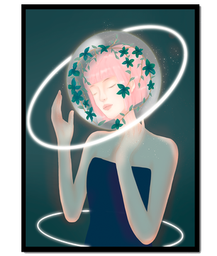 Portrait fantastique onirique avec une silhouette éthérée aux cheveux roses