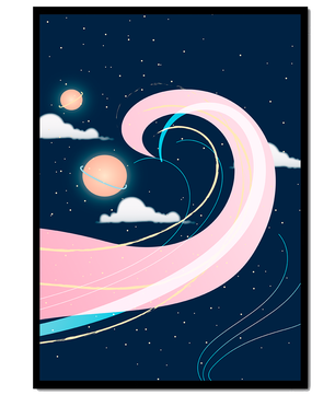 Cosmic Waves and Planets with Whimsical Pink Swirls and Stars - Mi tienda