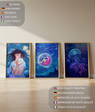 Ensemble de toiles avec illustrations de méduses et de personnages
