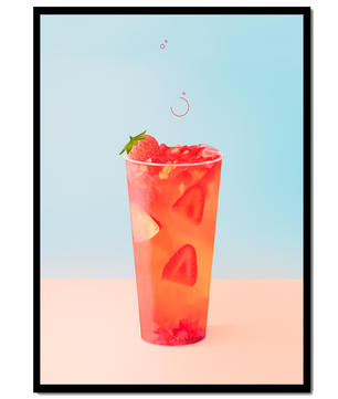 Refrescante bebida de fresa con rodajas flotantes sobre un fondo pastel