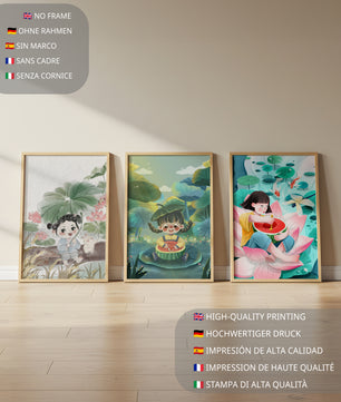 Art enfantin d’enfants avec des fleurs et des animaux