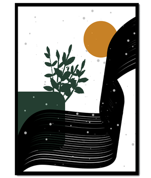 L'œuvre d'art abstraite de la nature avec une silhouette de plante et des formes géométriques