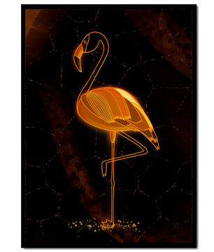 Elegant golden flamingo on abstract dark background